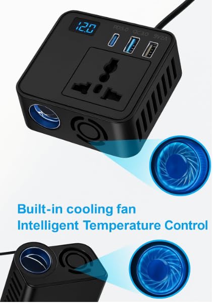 Image of YOURKARTS.COM 200W Car Power Inverter 12V DC to 220V AC Converter with 3 USB Ports|6.2A Max|1 Type-C Fast Charging Port | Car Laptop Charger Power Adapter for Mobile|Gadgets LCD Display