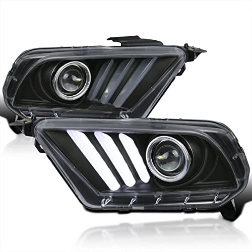 Spec-D Tuning Projector Black Headlights Hi-Tech Look Sequential LED Compatible with 2010-2014 Ford Mustang, Left + Right Pair Headlamps Assembly