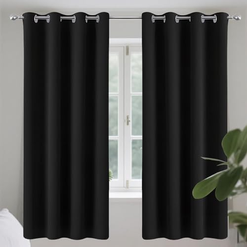 MENGXUAN 100% Blackout Curtains 230 x 430 cm Pencil Pleat Blackout Thermal Faux Linen Thermal Insulated Curtains for Window Living Room, Black