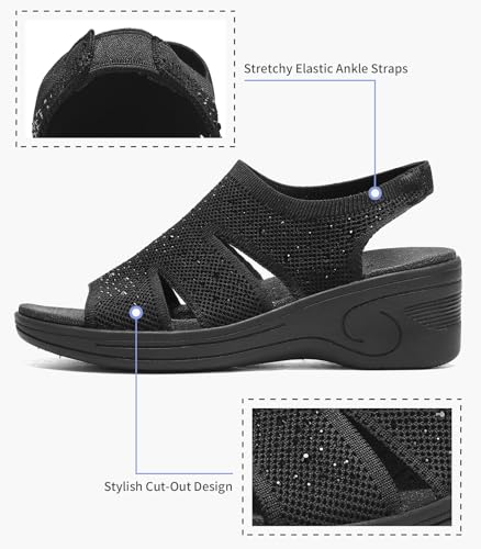 Image of Womens Wedge Sandals Platform Walking Sandals Open Toe Ankle Elastic Strap Casual Comfortable Summer Dressy