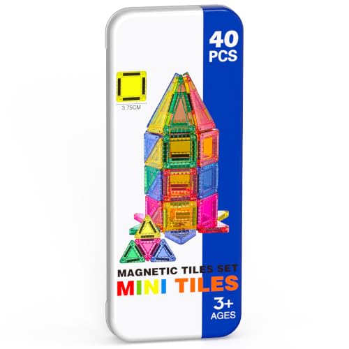 Magnetische Bausteine Reiseset 40 STK mit Metallbox Beschäftigung Autofahrt Kinder Reisespiele ab 2 Jahre für Jungen & Mädchen Perfekt als Busy Board