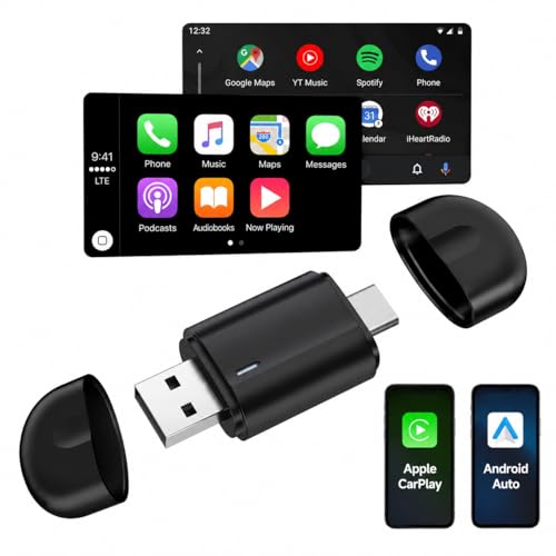 Image of 2-in-1 Wireless CarPlay and Android Auto Adapter, Plug and Play Dongle, Fast Auto-Connect, No Delay, for iPhone and Android, USB /USB-C Port, Black (Carplay-2105)