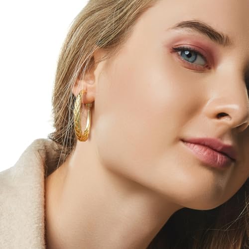 SPOINT Gold Hoop Earrings 14K Gold Hoop Earrings Large Hoops Earring for Women Timeless Hoops Intricate Weave Design Thick Womens Earring 35mm3