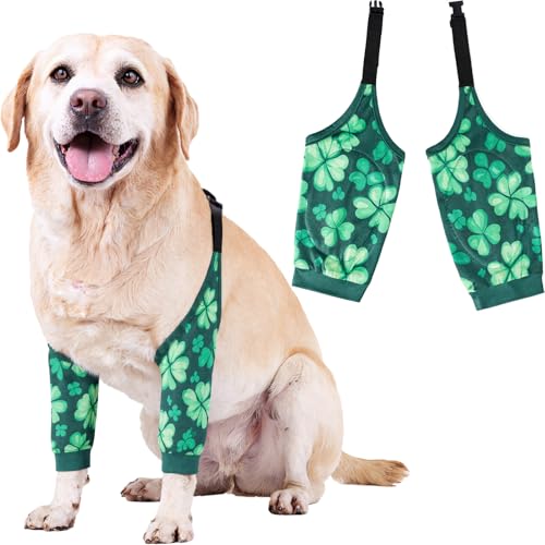 Image of Dog Elbow Wraps Knee Protector Pads Elbow Callus Treatment Sleeve for Wounds Front Legs Prevent Licking for Medium Large Dogs 3XL, St. Patrick