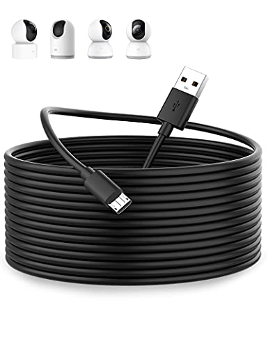 ACOCOBUY Cable Micro USB 10m para Cámaras de Seguridad Domésticas, MI 360° Home Security Camera 2K Pro, Negro