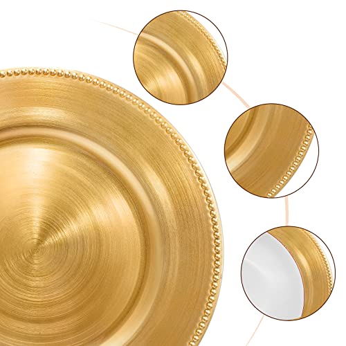 Dacakews Metallic Gold Charger Plates 10Pcs 13Inch Plastic Beaded Round Charger Plates Bulk Wedding,Dinner,Wedding,Party,Event,Decoration(Beaded Gold 10) #TOP5
