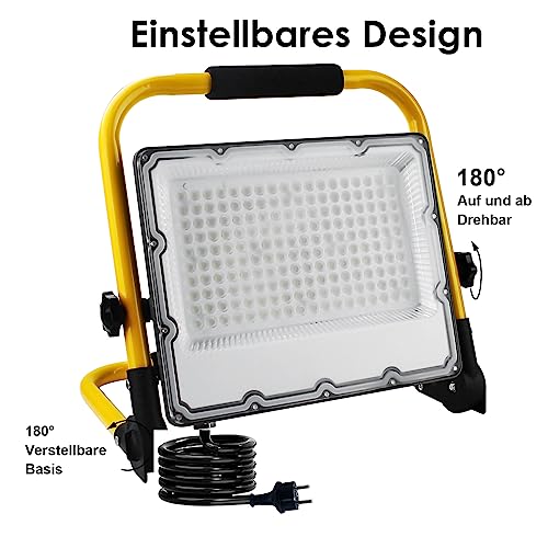 OUSIDE 150W LED Baustrahler mit Stativ und 4m Kabel,IP66 Wasserdichter Arbeitsscheinwerfer mit Schuko-Stecker für Werkstatt,Wartung oder Baustelle, 6500K Kaltes Weißes Licht,15000 Lumen