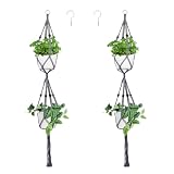 Belit 2 Pack Double Macrame Plant Hangers 2 Tier Hanging Planter Basket Decorative Flower Pot Holder Rope for Indoor Outdoor Home Decor 51 Inch, Grey