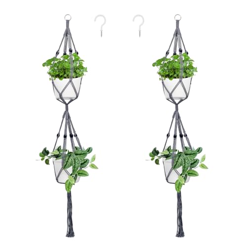 Belit 2 Pack Macrame Plant Hangers, 51 Inch Hanging Plant Holder, Grey