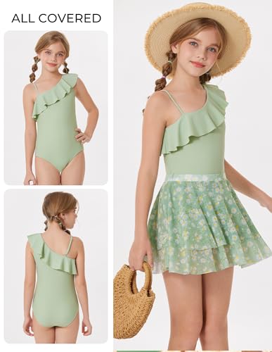 Image of GRACE KARIN Girls One Piece Swimsuits with Mesh Skirt Bathing Suit Swimwear 6-14Y