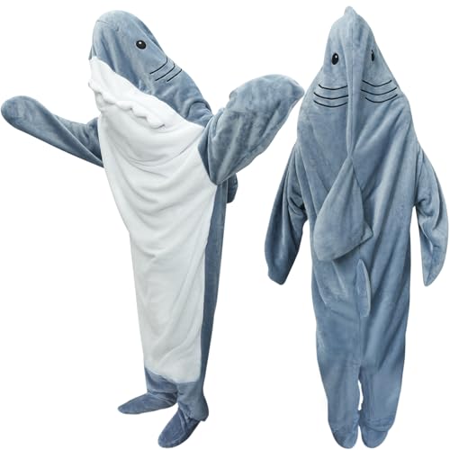 Deserthome Wearable Whale Blanket Onesie for Adult Costume Super Soft Comfortable Whale Hoodie Blue Shark Kids S