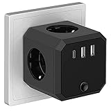 【7 In 1 Multifunktion Steckdosen】Dieser Steckdosenadapter verfügt über 4 Wechselstromsteckdosen, 2 USB-Anschlüsse und 1 Typ-C-Anschluss. Sie können bis zu 7 Geräte gleichzeitig aus allen Richtungen aufladen. Es kann die Anforderungen der meisten Schreibtische oder Haushaltsgeräte erfüllen.
