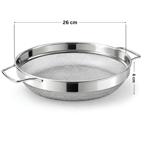 Image of Rakesh Gold Stainless Steel Colander & Strainer for Kitchen Use - Multi-Use Channi /Steel Chalni with Holes for Washing Rice, Fruits, Vegetables & Wheat (Regular Size) (Large Size, Puran Jali)