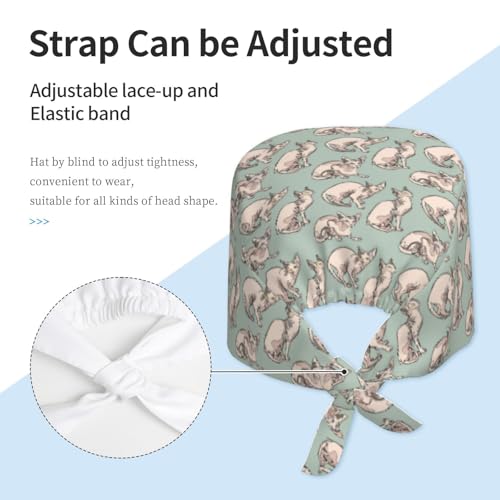 Image of Working Cap Scrub Cap with Sweatband Adjustable Unisex Women Tie Back Hat Nurse Surgical Caps