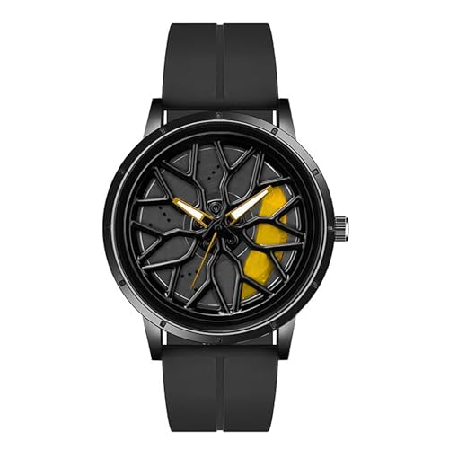 GOLDENIZE FASHION Men Analogue Spinning Multicolor Wheel Rotating Dial Stylish Wrist Sports Watches for Men's & Boy's Black Silicon Magnetic Lock Strap-Watch for Gift (Yellow)