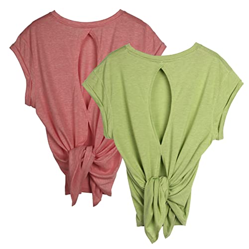 Image of icyzone Open Back Workout Tops for Women - Athletic Activewear T-Shirts Exercise Yoga Shirts(Pack of 2)