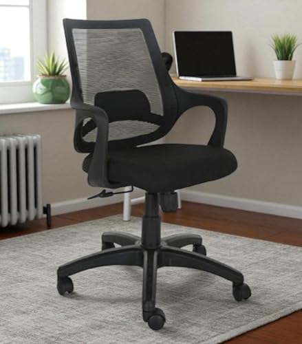 Image of Office Arm Chair with Frame, Mesh Back, Nylon Base, and Adjustable Handle, Cushion Fabric (Mono Chair-Black)