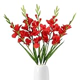 Fqueelvys 36.6' Red Gladiolus Artificial Flowers 5PCS Tall Artificial Flowers Fake Silk Gladiolus for Home Wedding Centerpieces Table Arrangement Decor(Red)