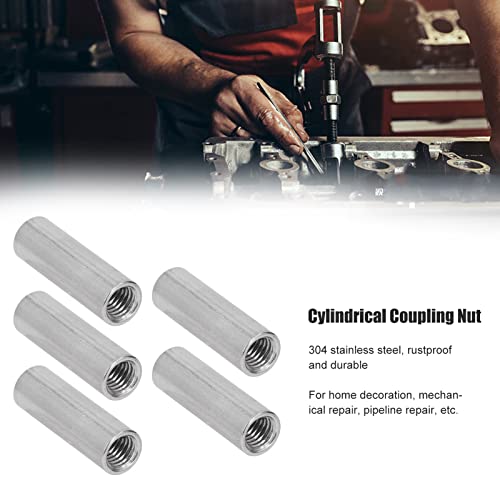 5 Pcs Round Coupling Nut M12 x 1.75 Female Thread 16mm Outer Diameter 50mm Length 304 Stainless Steel Silver Round Rod Coupling Nuts