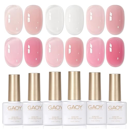 GAOY 6 Colors Rubber Base Gel Set, Jelly Builder Base Nail Gel Nude Sheer White Pink, 2-in-1 Soak...
