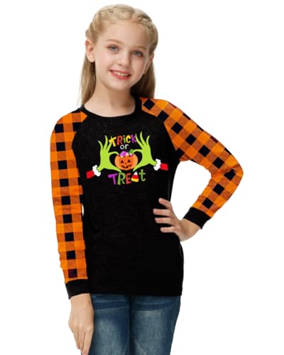 Image of Remimi Girls Thanksgiving Shirts Buffalo Plaid Raglan Tee Cute Turkey Holiday Party Long Sleeve Tshirt 5-14 Years