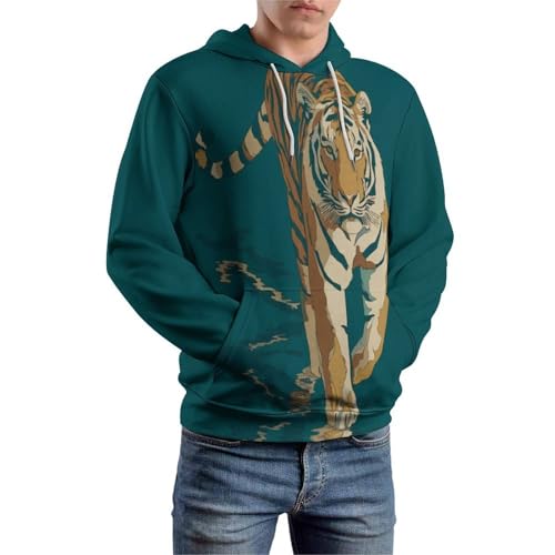 Sweat a capuche homme tigre pull col rond imprime numerique 3d - 5
