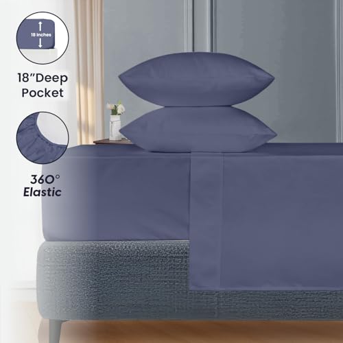 Image of SGI bedding 84 inch W x 84 inch L 4Pc Emperor /Wyoming King Sheet Set 100% Egyptian Cotton - 600 Thread Count, Fits 18 inch Deep Pocket - Soft Breathable Oversized Sheets for Extra Large Beds - Mediterranean Blue