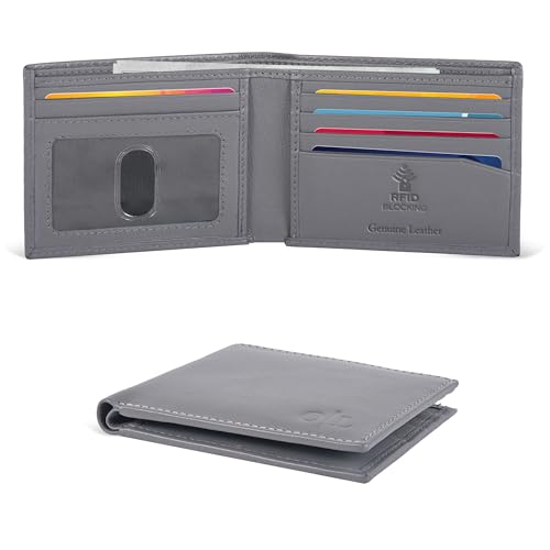 Portafoglio sottile pelle da uomo - Portafogli RFID 6 porta carte di credito ultra regalo per gli uomini tasca frontale design minimalista Nappa grigio S Minimalista
