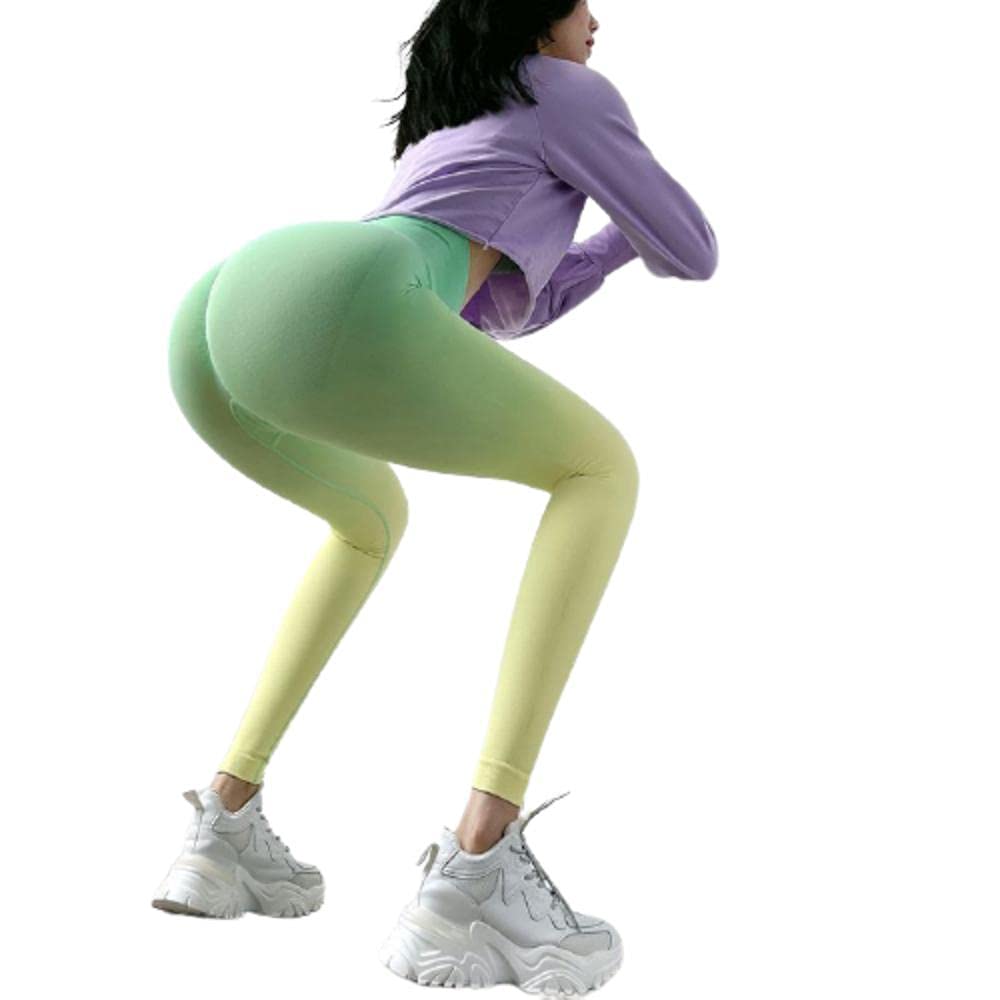 High Waist Sport Leggings Elastische,Gradient Sports Tights,Seamless High Stretch Yoga Pants-Green_S,Damen Sport Blickdicht Sporthose Yogahose
