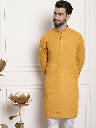 Kurta de algodón Sojanya con bordado tradicional indio elegante para hombre 7