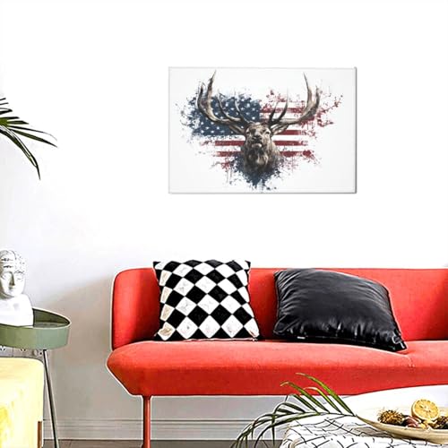 Lienzo decorativo de alce y bandera de EE. UU. Woshuwo enmarcado de 30x45 cm 5