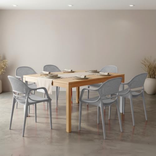 Image of DIYA Sunset Heavy Duty Office Chair | Strong Plastic Arm Chair | Reception, Balcony & Home | Durable PP Body, Comfortable Design, 1-Year Warranty - Set of 6 (Grey)