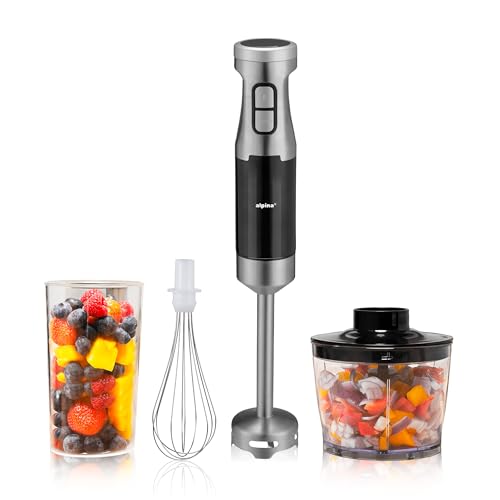 alpina Mixeur Plongeant Ensemble – Mixer Cuisine – Hachoir – Mixeur – Fouet – Mixer Plongeur Soupe 400W – Blanc