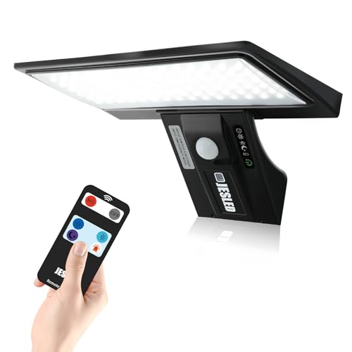 JESLED Luz Solar Exterior 90 LED, Foco Solar Potente con Sensor de Movimiento, Impermeable con 4 Modos Inteligentes para Jardín, Patio, Camino, Escalera