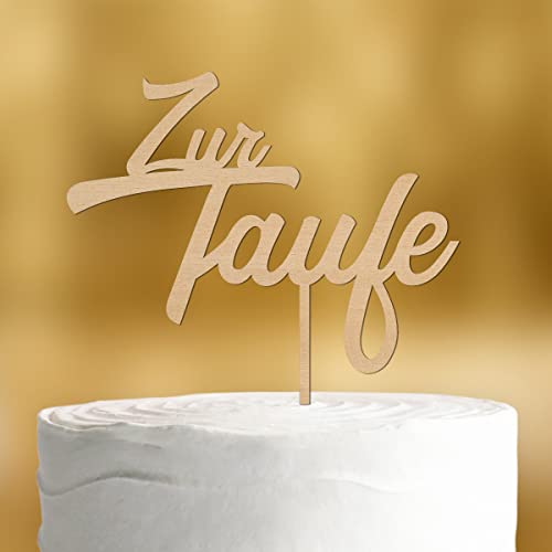 Dankeskarte.com Cake Topper Zur Taufe Zweizeilig - für die Tauftorte - Buchenholz - XL - Tortenaufsatz, Kuchen, Tortendeko, Tortenstecker, Kuchanaufsatz, Kuchendeko