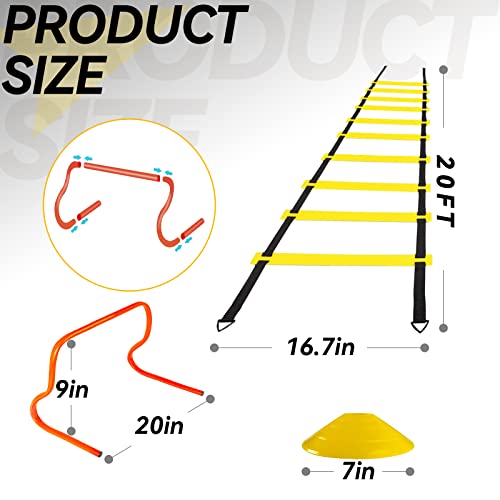 Mksy Agility Ladder Speed Training Equipment Set, Includes 20Ft Agility Ladder, Parachute, 4 Agility Hurdles, 12 Disc Cones, 1 Jump Rope, 4 Stakes & 5 Bands For Basketball Soccer Training #TOP2