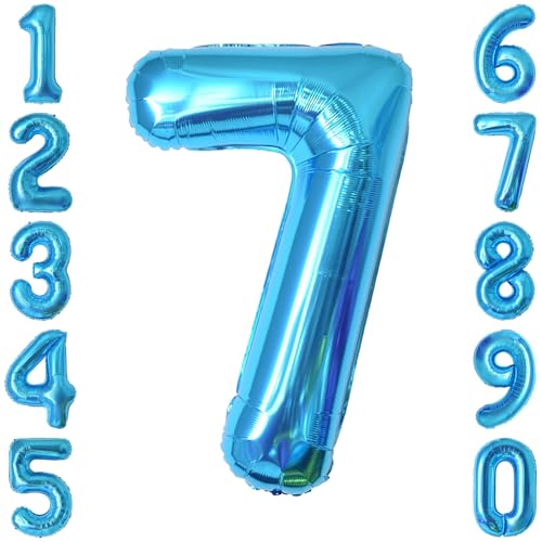 Light Blue Number 7 Balloon 40 Inch, Foil Numeral Sharp Lucky 7 Celebration