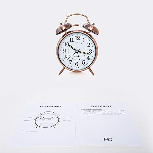 Pipapoint [Loud Sound For Deep Sleepers] 4'' Twin Bell Alarm Clock With Backlight, Battery Operated, Loud Alarm By Retro Style (Red Brown) #TOP5