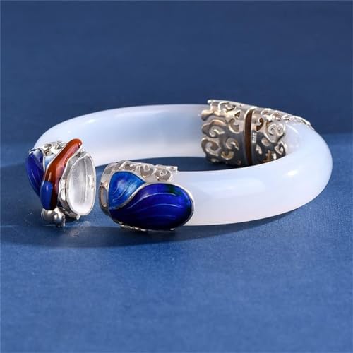 Bracelet jade et argent libellule bleue jonc rétro femme