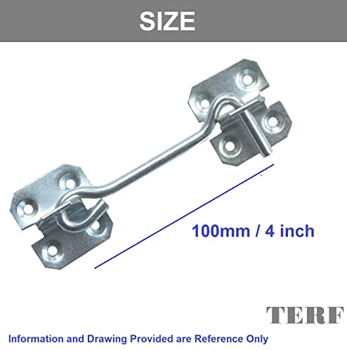TERF® 100mm Heavy Duty Silver Wire Cabin Door Hook and Eye Lock 100mm (4 inch) Cabinet Latch Catch including Fixing Screw For Door Gate Window Closet Shed Latch - Image 3