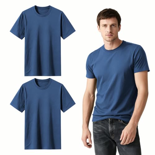 Image of ORJ 2 Pack Men t Shirts Crew Neck Short Sleeve Men's Undershirt Plain Polyester tee Bulk Stretch Soft Tees