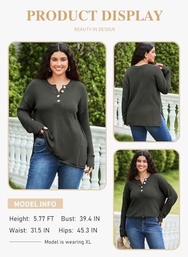 Image of Eytino Womens Plus Size Sweaters Casual Long Sleeve Loose V Neck Button Henley Tops Pullover Knit Jumpers,(1X-5X)