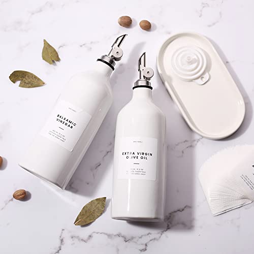 MoliMoli Oil and Vinegar Dispenser, Ceramic Bottle Dispenser for Kitchen, Ceramic Olive Olive Bottle. Oil Bottles For Kitchen, 450ml/15.2oz | Set of 2 - White