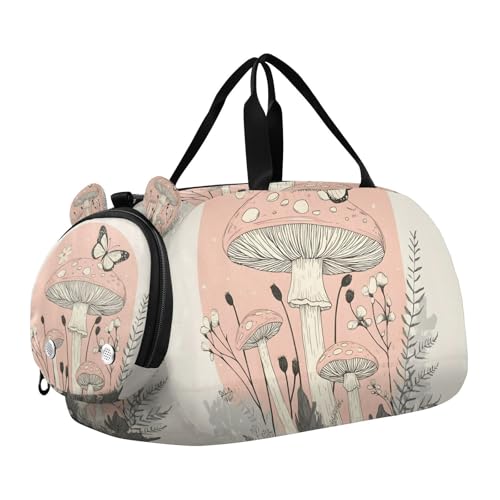 Duffle Bag for Boys or Girls with Shoes Compartment, Mushroom Butterfly Sports Travel Bag Overnight