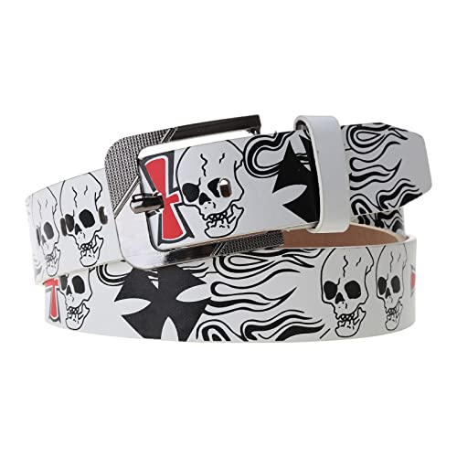 Men Belt For Jeans Skull Print Pin Buckle Belt For Women Punk-Style PU Leather Belt Pants Decors Clothing Accessories Men Bel