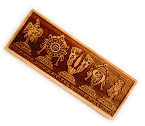 Image of Brass Mart Garud Shank Chakra Wooden Plate with Free Double Tape for Sticking for Home Temple (6inches)