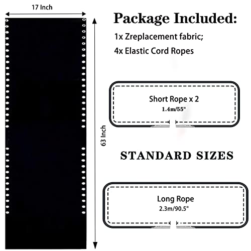 Zero Gravity Chair Replacement Fabric With Bungee Cord Kit, 17 Inch Wide Repair Cloth With Replacement Cord For Anti Gravity Chairs Outdoor Recliner Patio Lounge Chair Lawn Beach Sling Chair, Black #TOP1