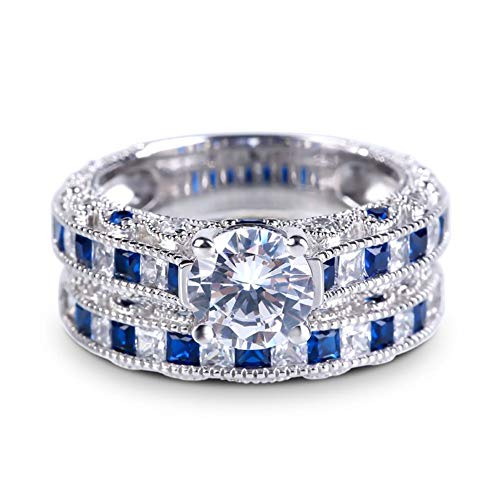 Jeulia CZ Solitaire Engagement Rings Halo Vintage Round Cut Sterling Silver Ring Set Anniversary Promise Wedding Ring Set with Jewelry Box