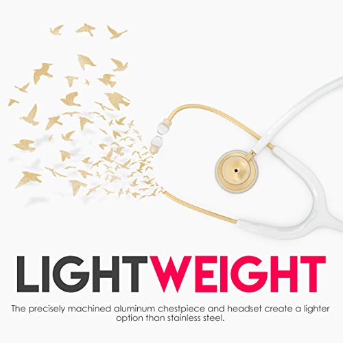 Image of MDF Instruments, Acoustica Lightweight Stethoscope for Doctors, Nurses, Students, Home Health Use, Adult, Dual Head, White Tube, Gold Chestpiece-Headset, MDF747XPK29