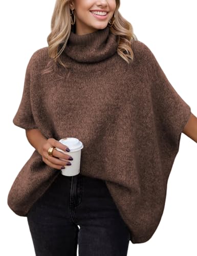 Image of Ynhonra Womens Turtleneck Sweater Oversized Chunky Batwing Sleeve Short Tops